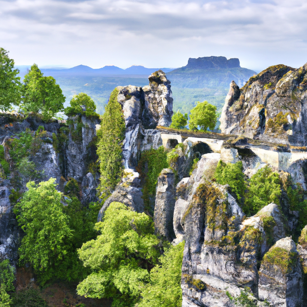 Bastei Bridge In Saxon Switzerland In Germany Overview Prominent 